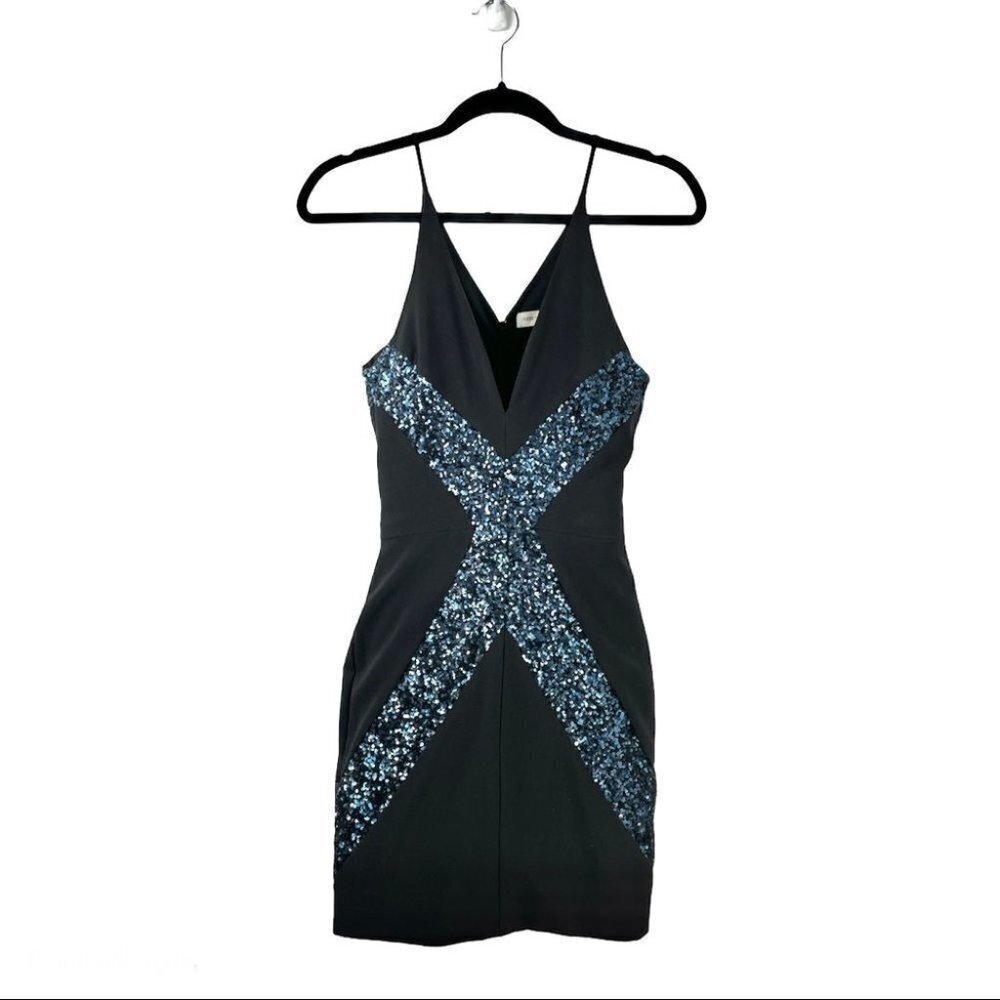 * Dress The Population Logan Black Deep V Sequin Dress Size S